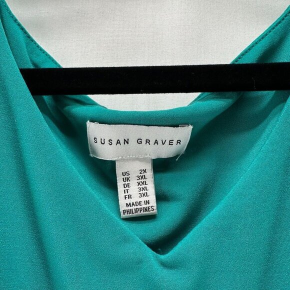 Susan Graver Blouse Womens Sz 2X V-Neck Asymmetrical Layered Short Sleeves Teal - Picture 7 of 11